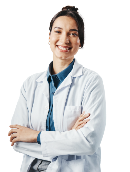 Happy specialist with arms crossed in a relaxed position