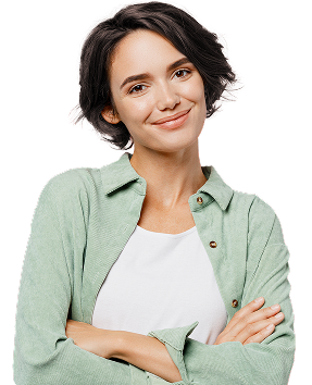 Woman in a green cardigan smilling