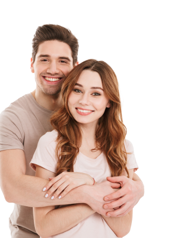 Happy couple holding each other in their arms