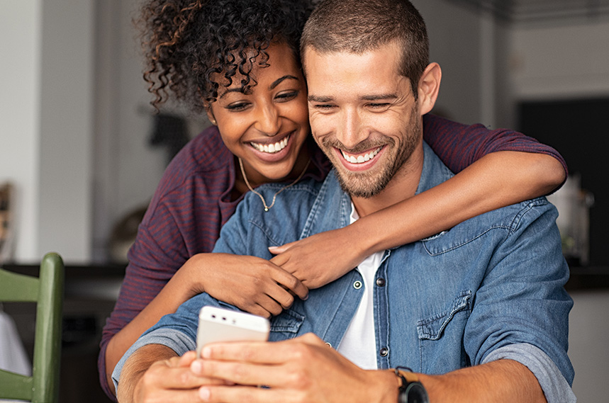 couple looking at phone